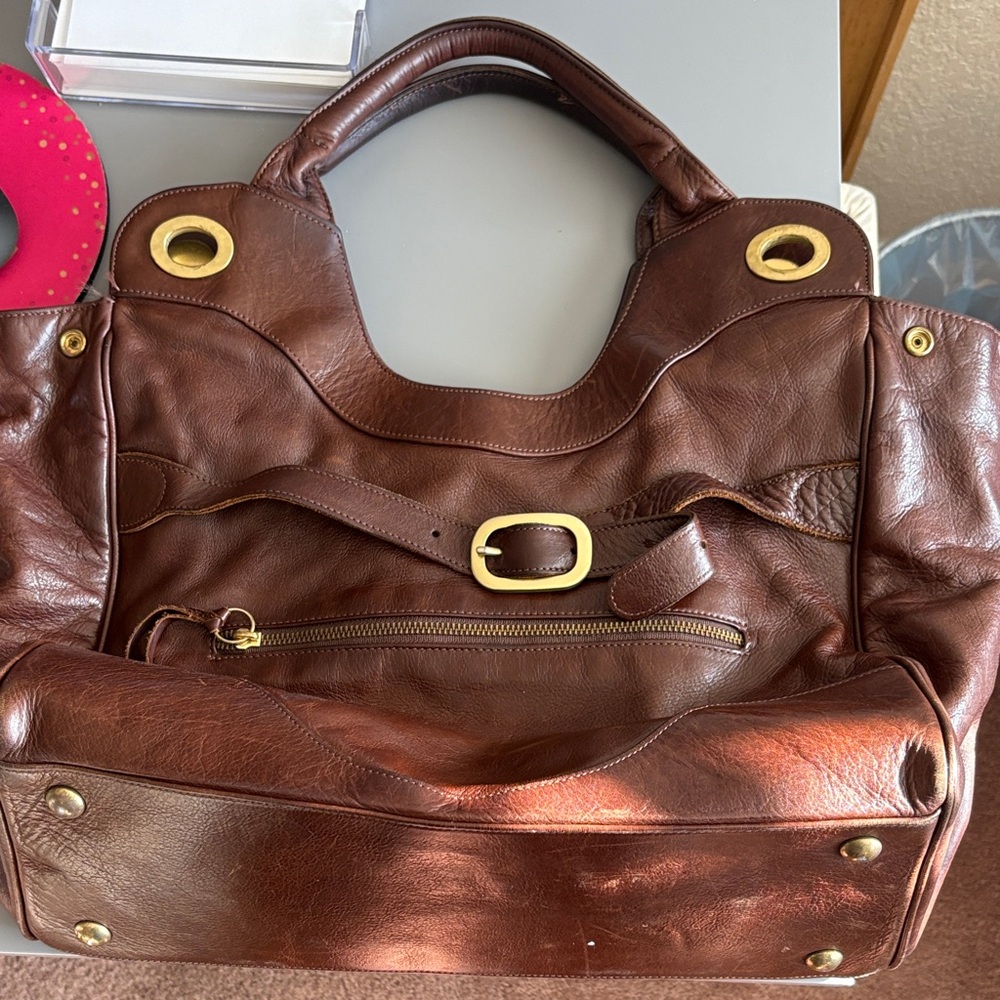 Foley + Corinna Black and Brown Tote with Gold Detail